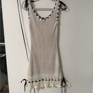 Tiger Mist White Crochet Top with Black Details